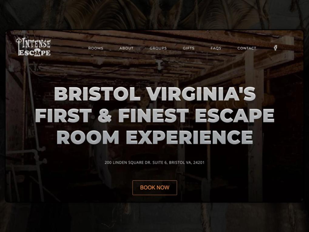 Screenshot of the Intense Escape Website Design website showing the main interface and design