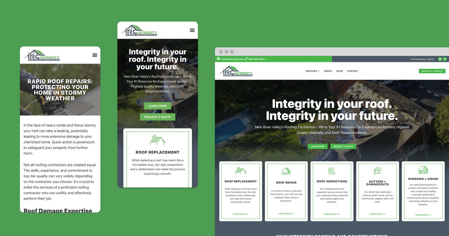 Screenshot of the Integrity Roofing and Contracting website showing the main interface and design