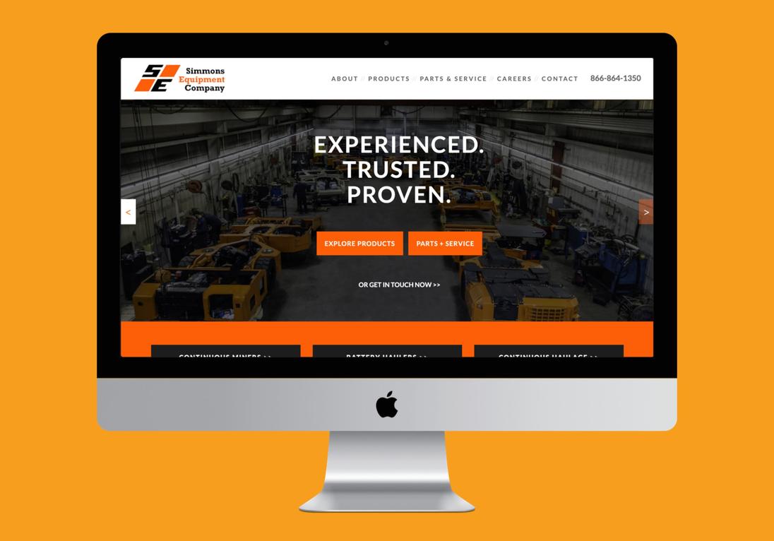 Screenshot of the Simmons Equipment Company Web Design website showing the main interface and design