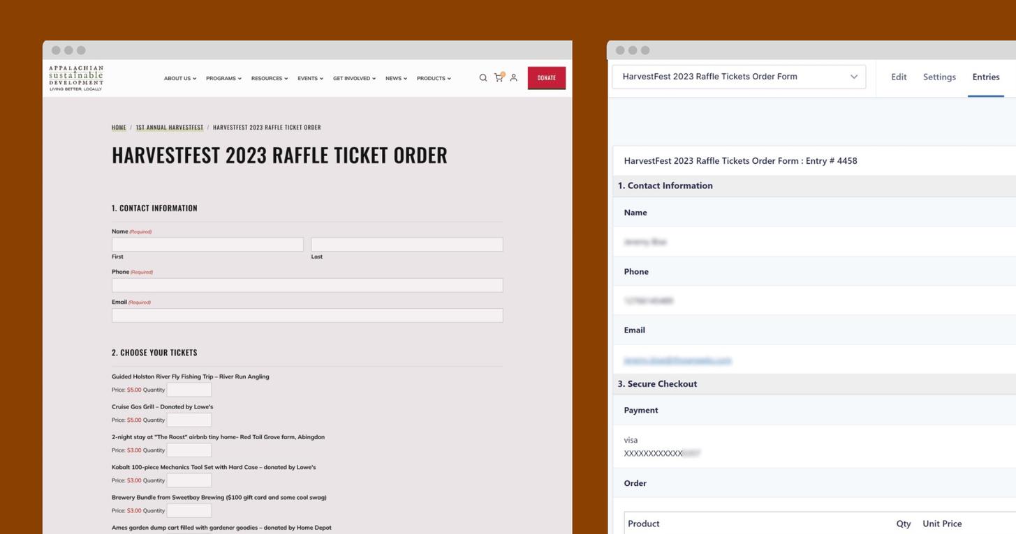 Screenshot of the HarvestFest Raffle Ticket E-commerce website showing the main interface and design