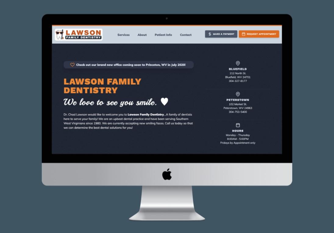 Screenshot of the Lawson Family Dentistry Website Design website showing the main interface and design