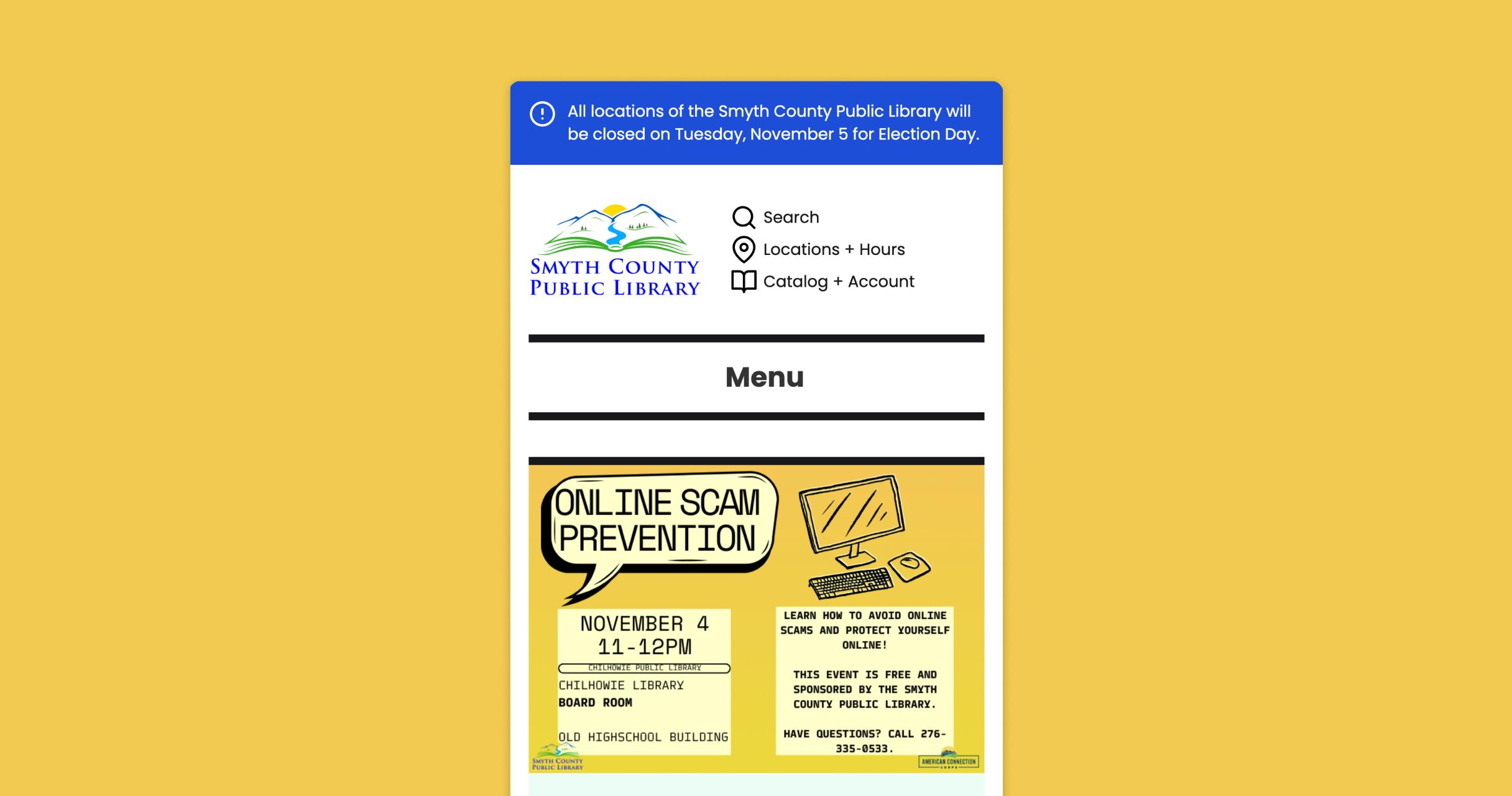 Screenshot of Smyth County Public Libraries Website