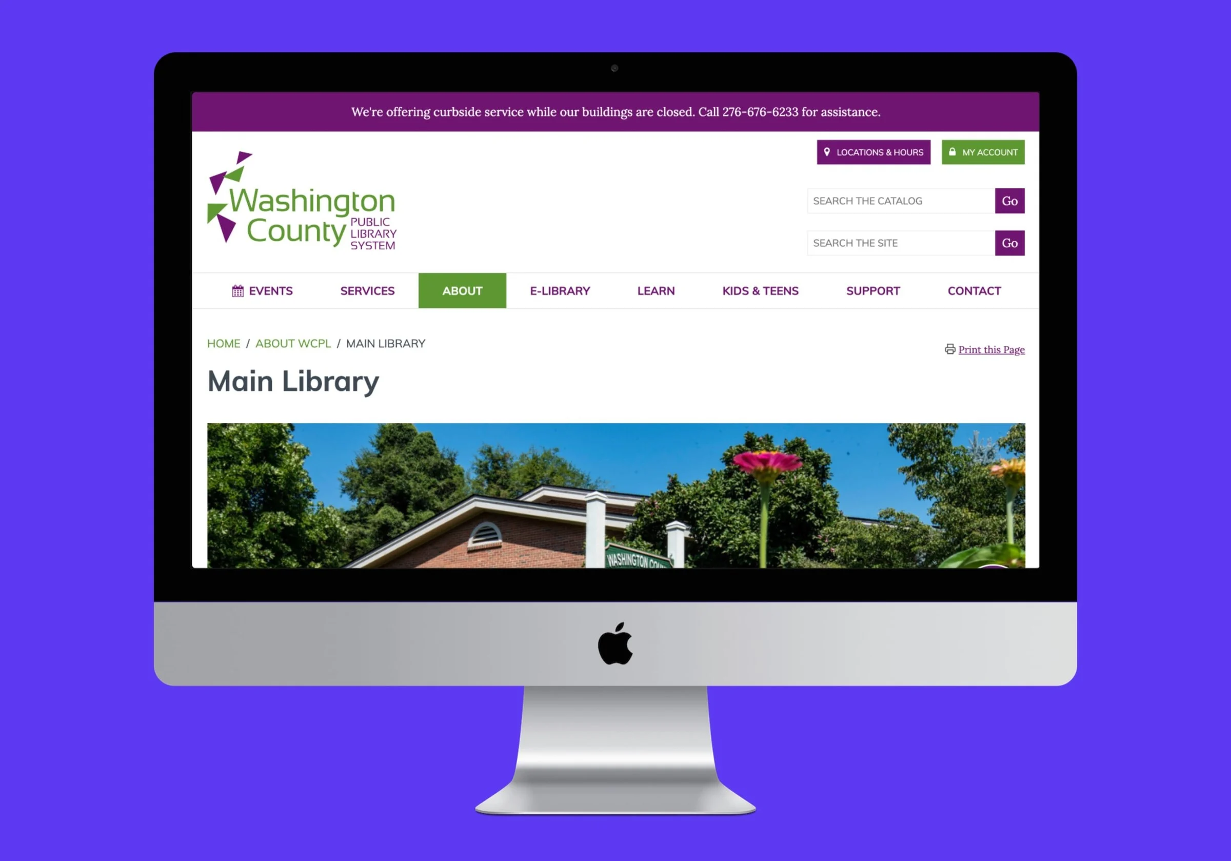 The Washington County Public Libraries Website website shown on desktop and mobile screens