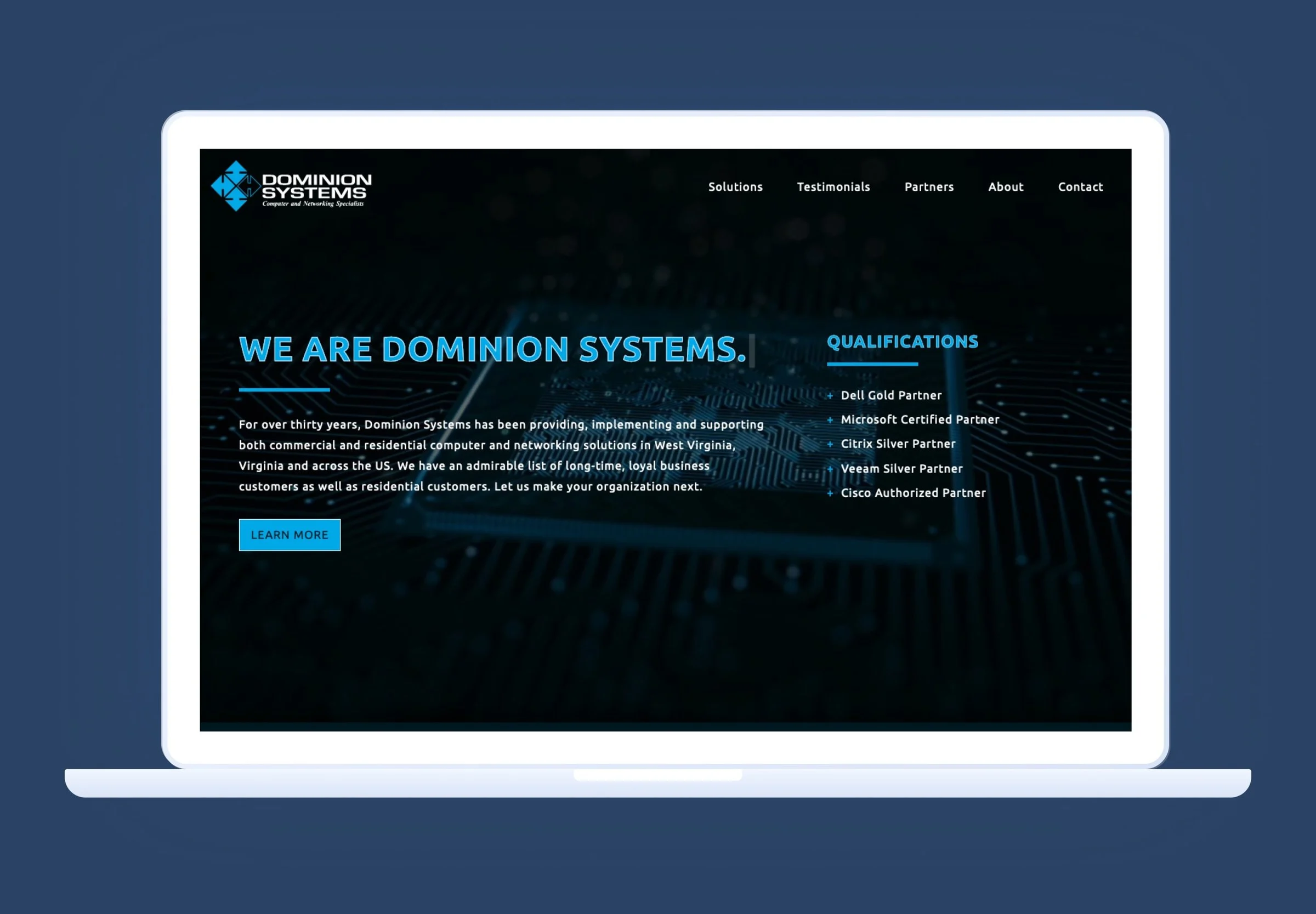 The Dominion Systems website shown on desktop and mobile screens