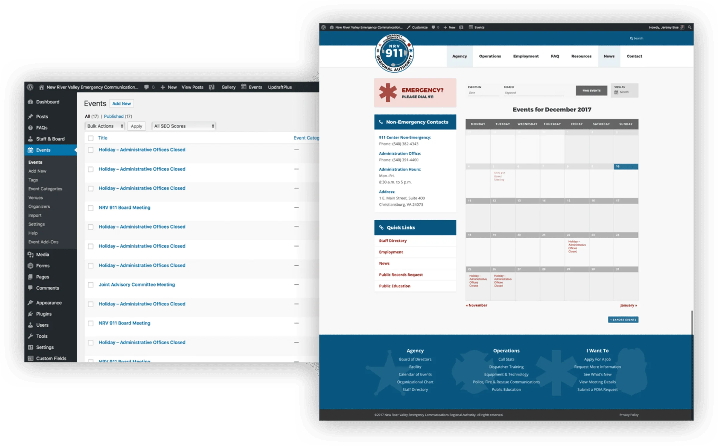 The New River Valley 911 website shown on desktop and mobile screens
