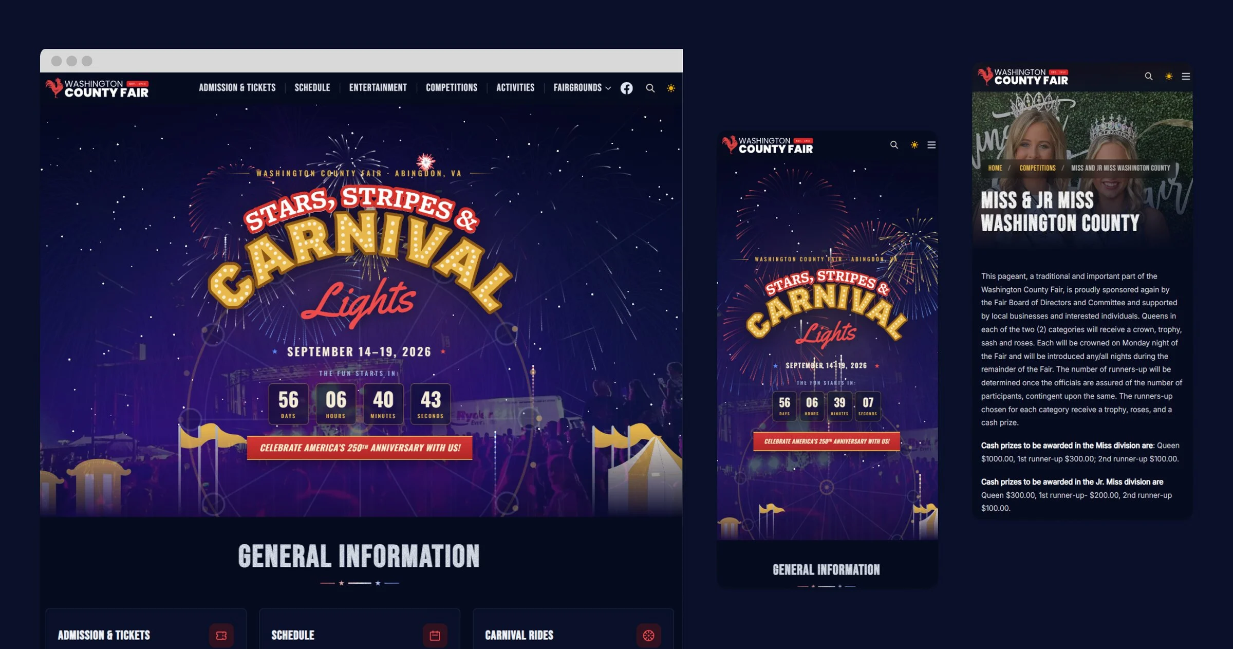 The 2026 Washington County Fair Website Refresh website shown on desktop and mobile screens